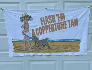 Coppertone Baby Sunscreen Vintage Beach Towel R.A. Briggs USA Made Advertisement
